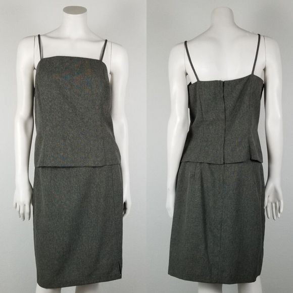 Vintage 90s Y2K Micro Houndstooth Brown Grey Tank Skirt Coord Set Sz 13/14 JRs - Picture 1 of 14